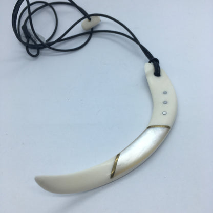 Curved Bone and Mother of Pearl Pendant