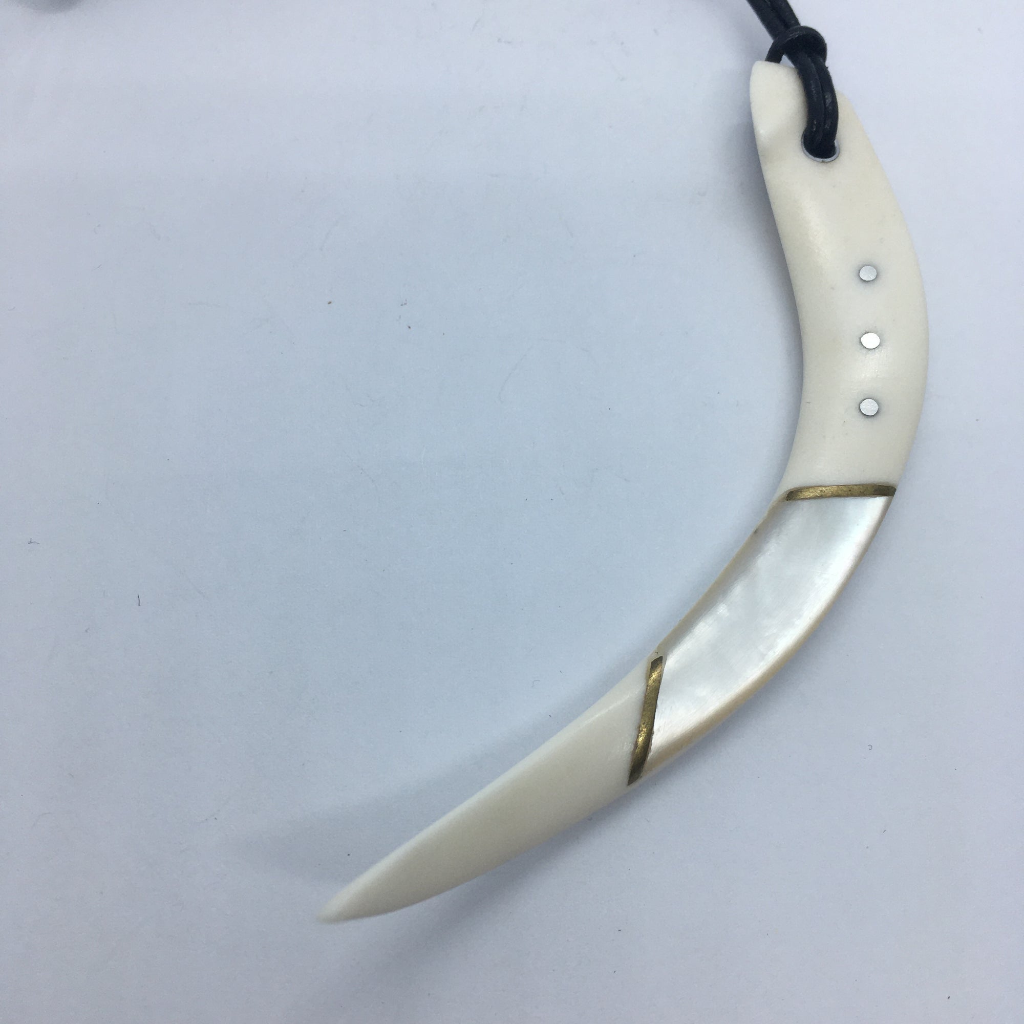 Curved Bone and Mother of Pearl Pendant