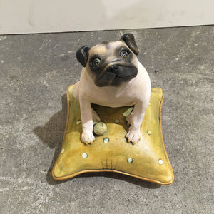 Fergus Pug on a Pillow - Ceramic Sculpture