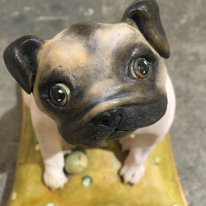 Fergus Pug on a Pillow - Ceramic Sculpture