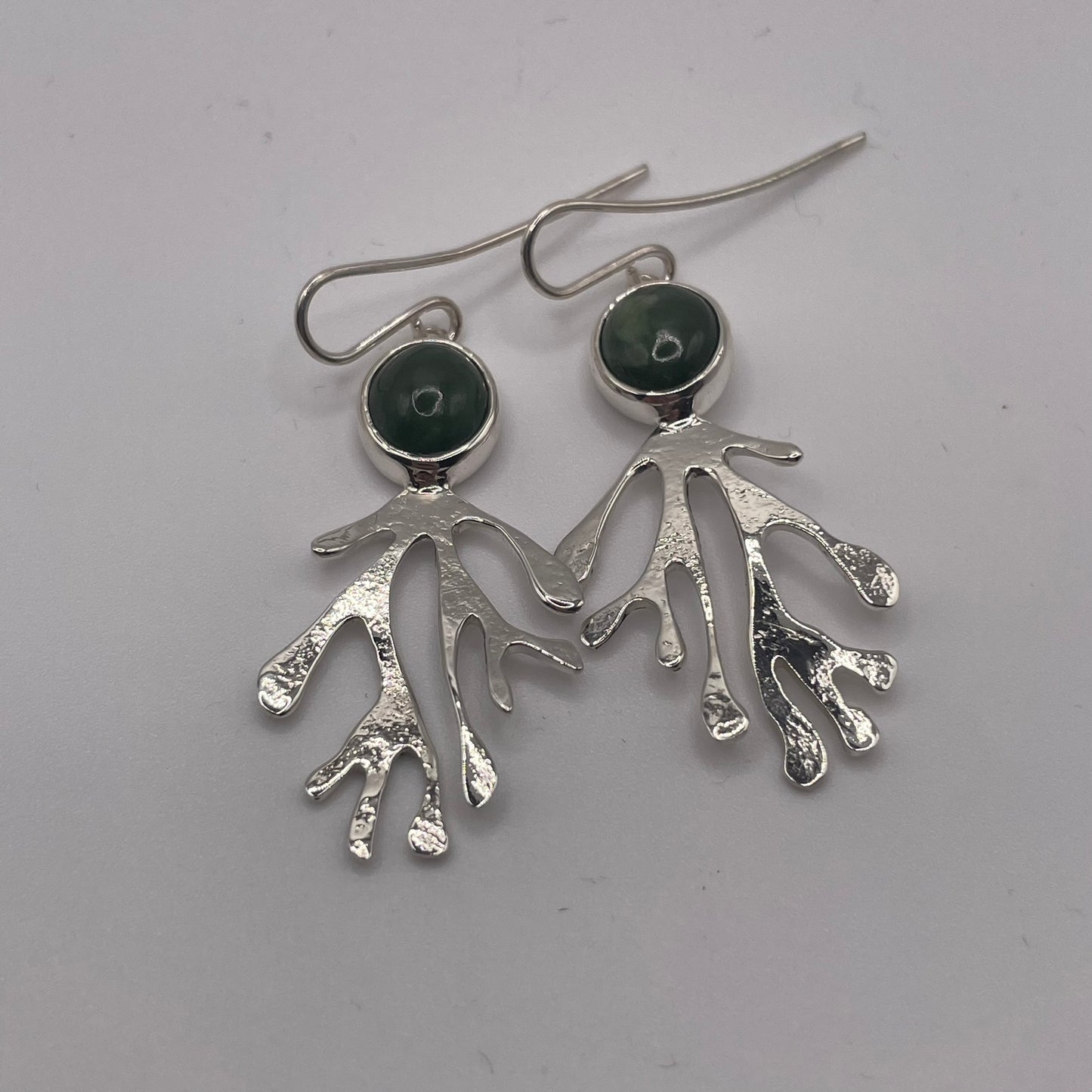 Seaweed Earrings - Pounamu and Silver