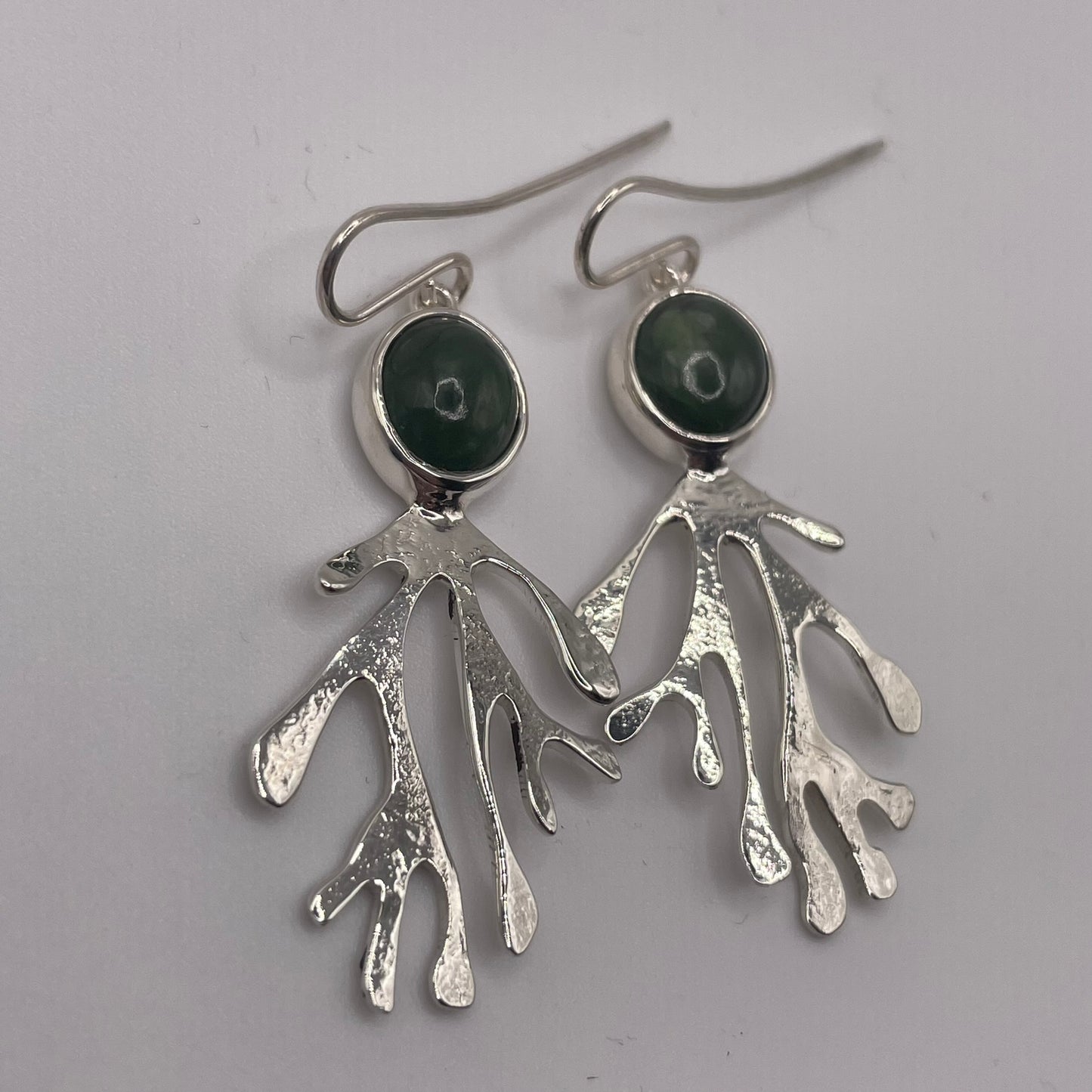 Seaweed Earrings - Pounamu and Silver