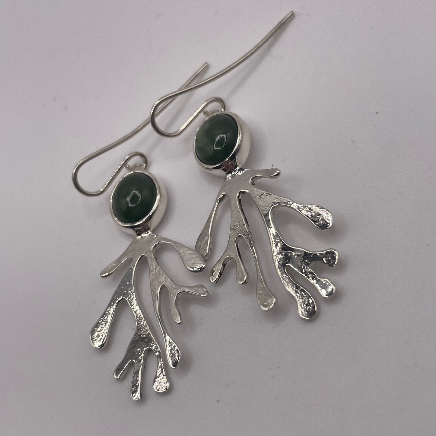 Seaweed Earrings - Pounamu and Silver