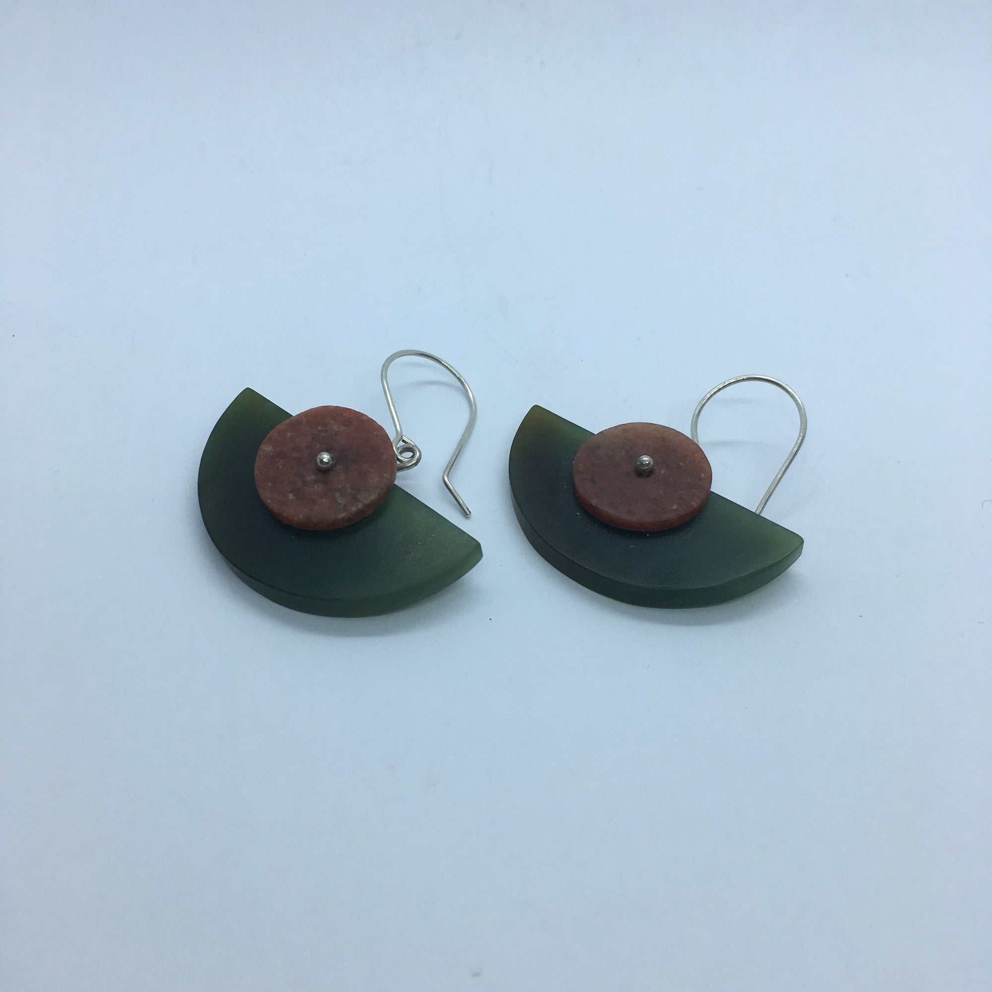 Double Half Disc Jade and Beach Pebble Earrings