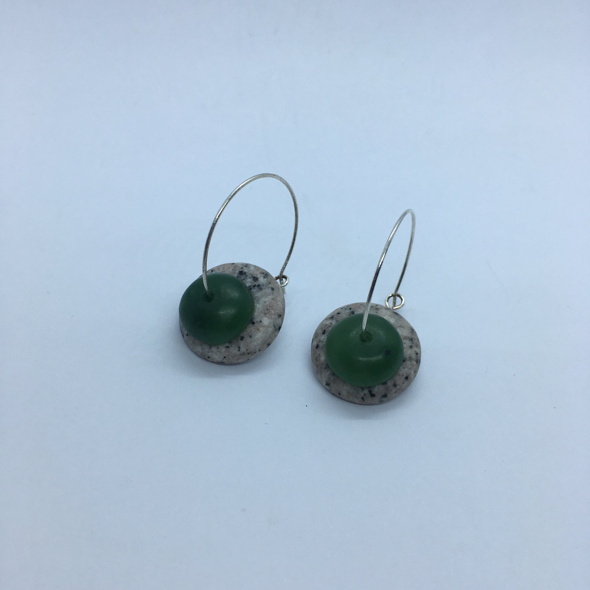 Beach Pebble and Jade Earrings