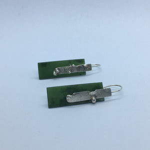 Thin Rectangle Jade and Silver Earrings