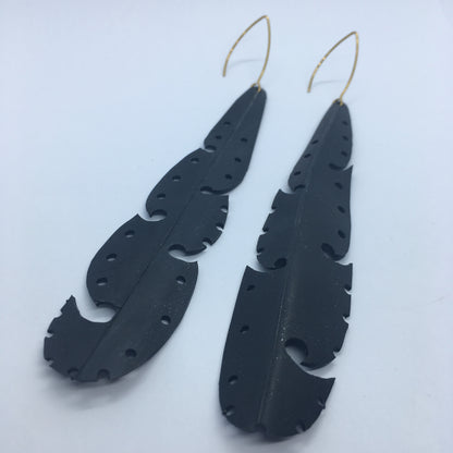 Black Feather Frond Earrings