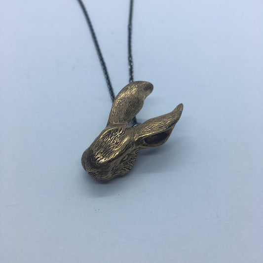 Bronze Bunny Head Pendant Necklace