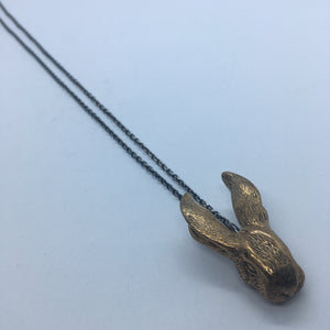 Bronze Bunny Head Pendant Necklace