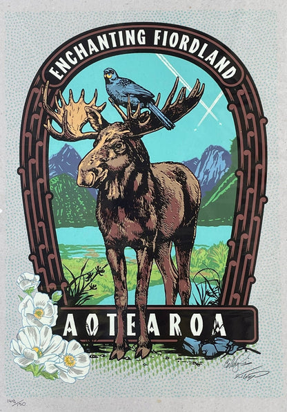 Enchanting Fiordland - Moose & South Island Kokako - Hand pulled Serigraph