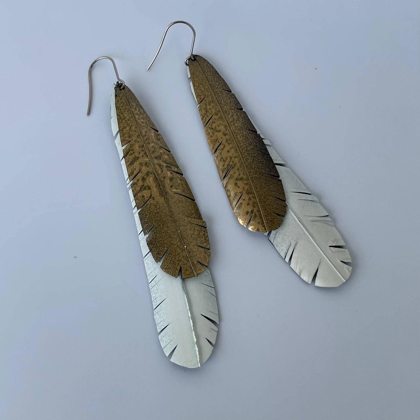 Gold and White Feather Earrings