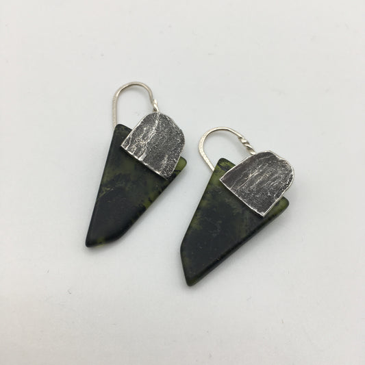 Recycled Silver and Pounamu Earrings