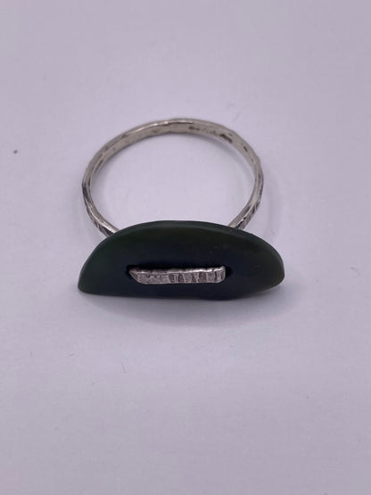 Pounamu and Silver Loop Ring