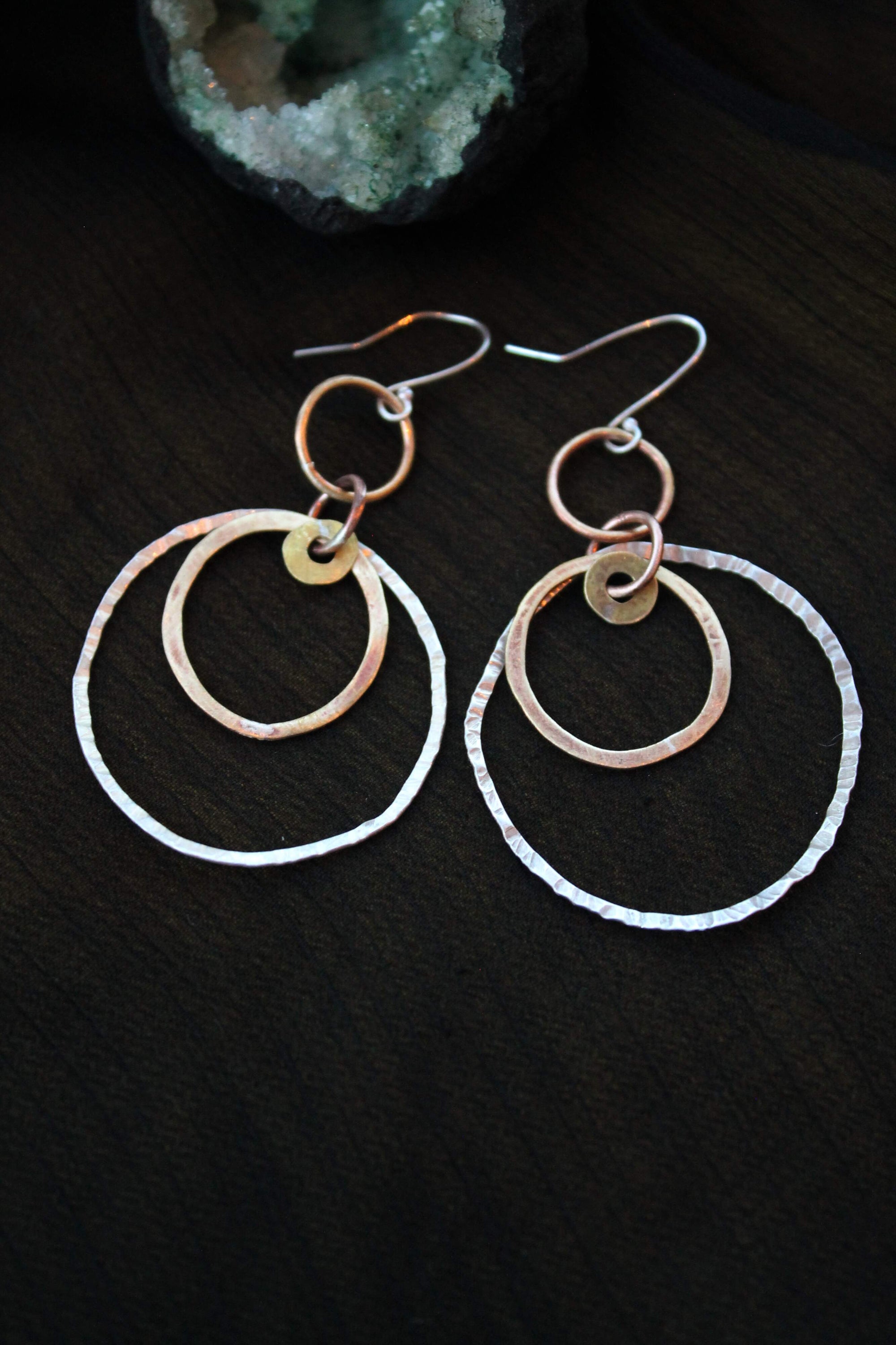 Large Double Round Hoop Silver Brass Earrings