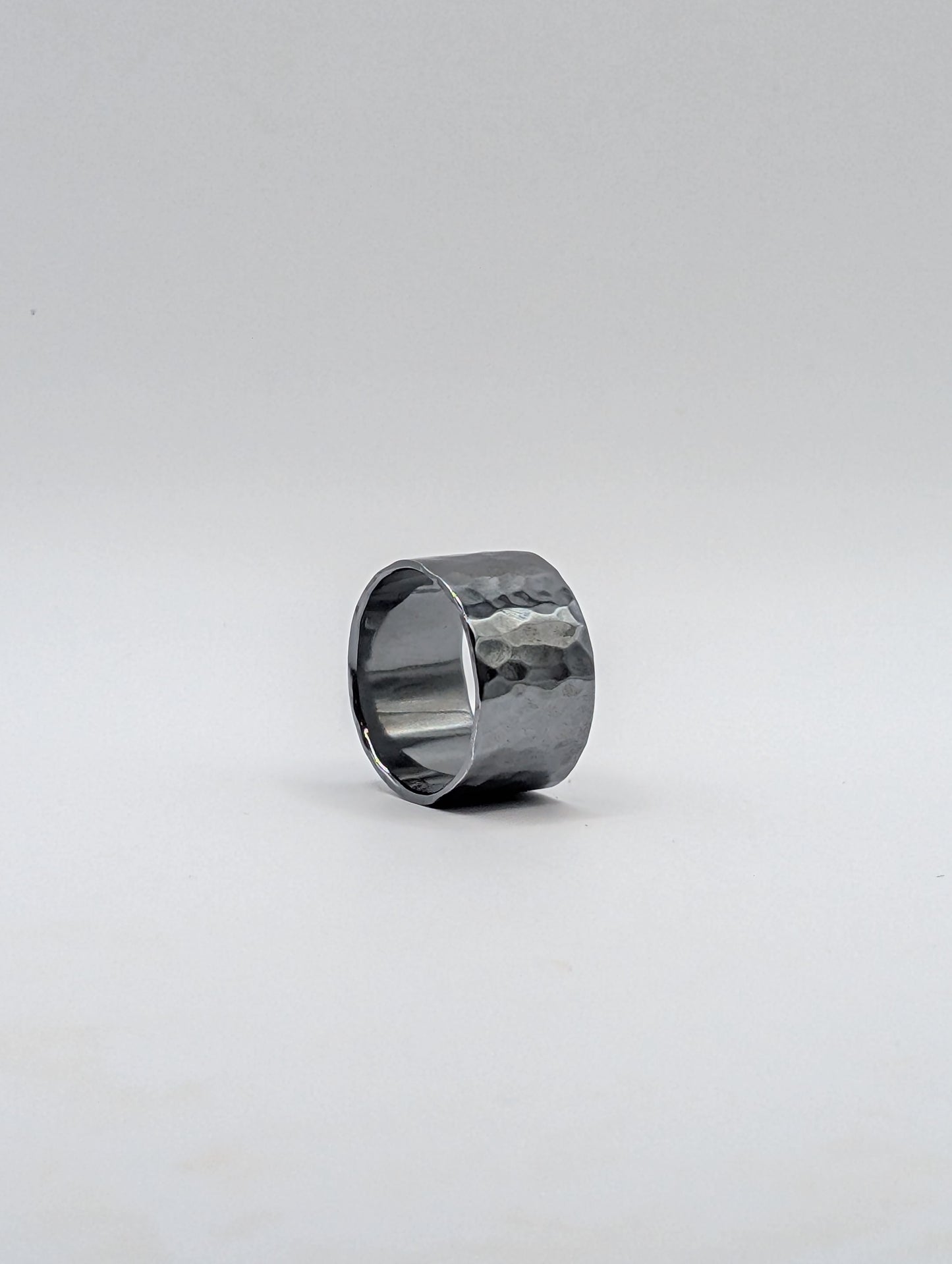 Sterling Silver Hammered Ring - Oxidized Mirror Finish