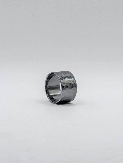 Sterling Silver Hammered Ring - Oxidized Mirror Finish