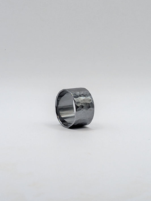 Sterling Silver Hammered Ring - Oxidized Mirror Finish