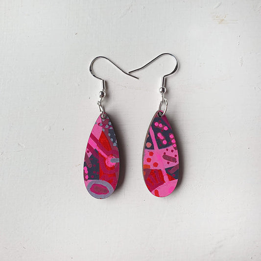 Raspberry Riot - Thin Teardrop Earrings