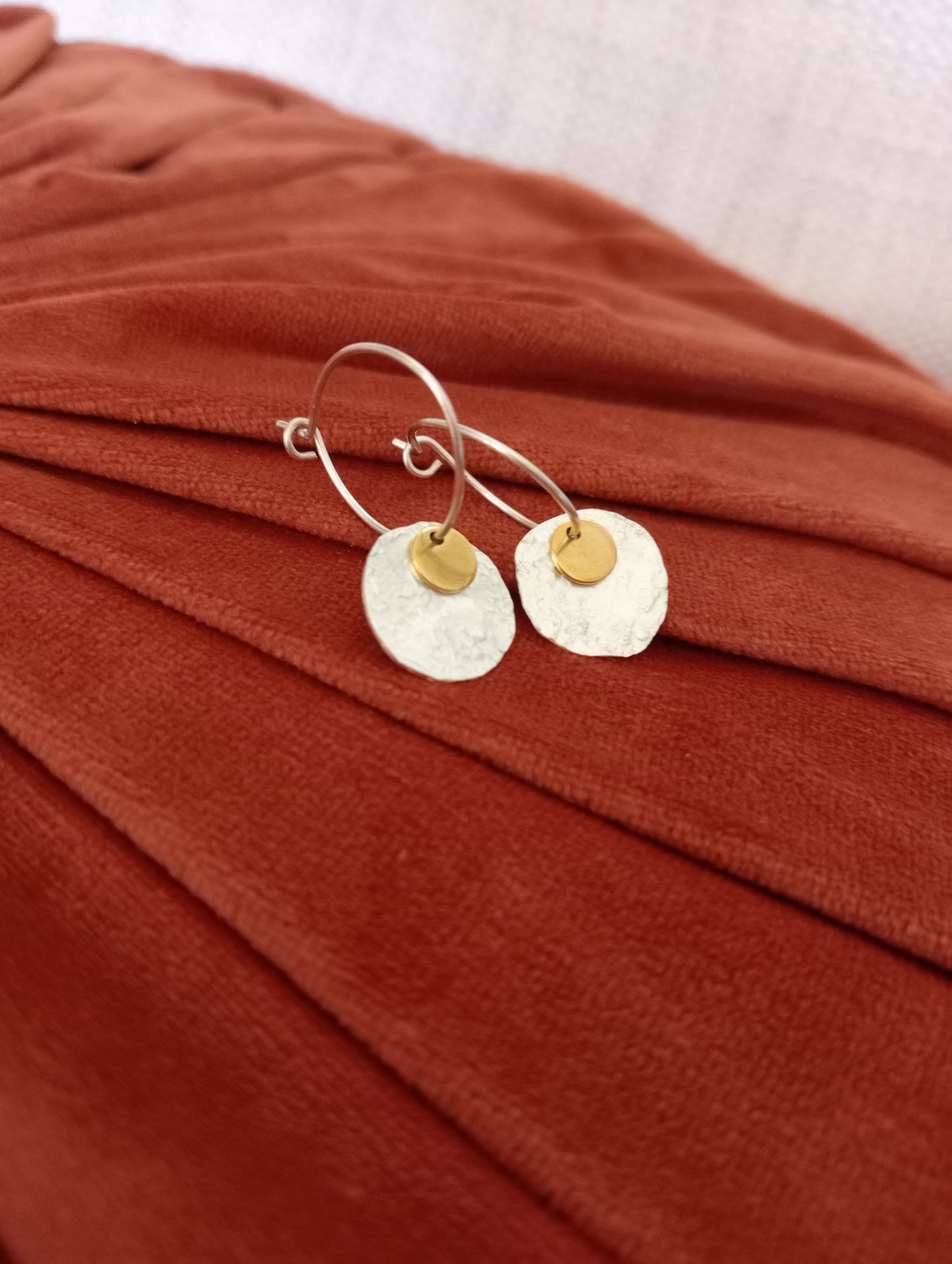 Disc Silver Brass Hoop Earrings