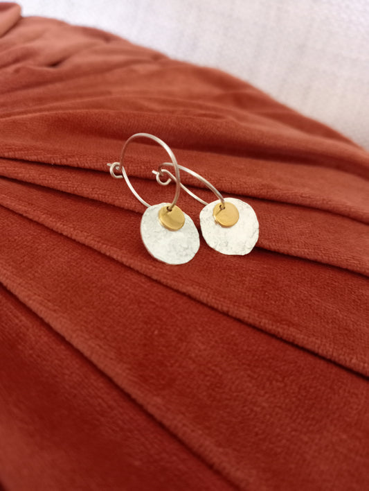 Disc Silver Brass Hoop Earrings