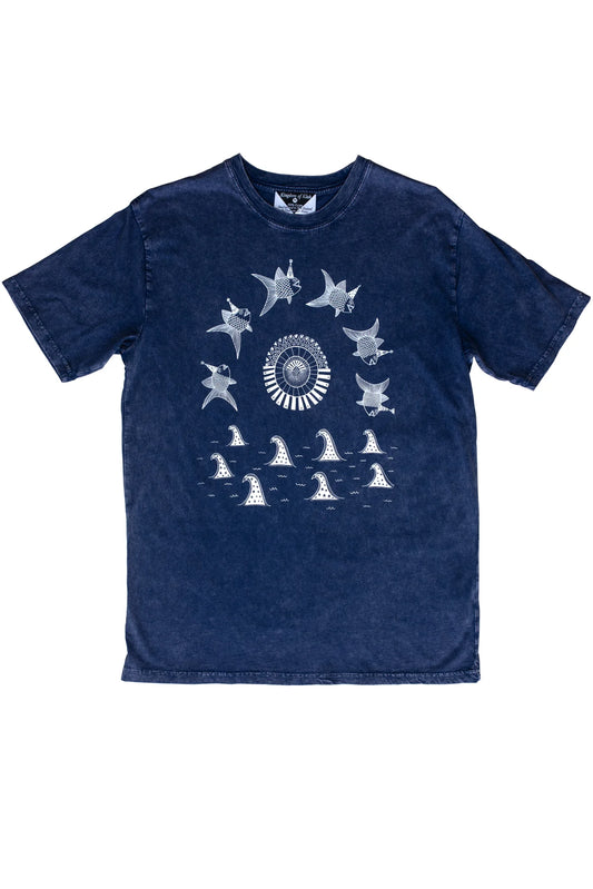 Men’s Tee - The Pancake Seas & The Wizard Hatted Fish - Stonewash Blue