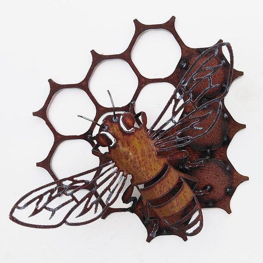 Recycled Steel Bee and Honeycomb