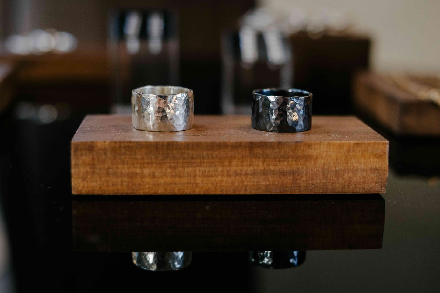 Sterling Silver Hammered Ring - Oxidized Mirror Finish