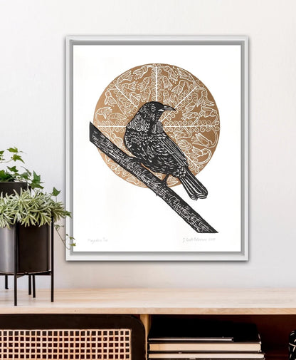 Majestic Tui - Linocut Print