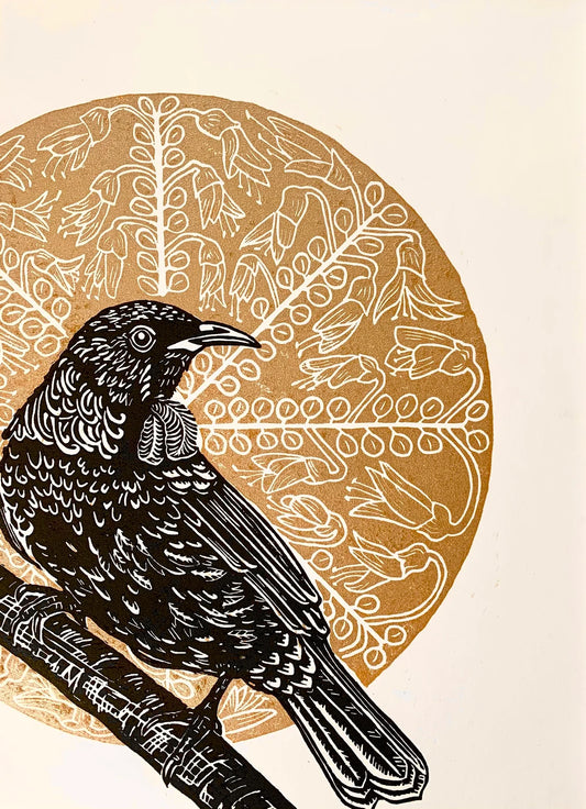Majestic Tui - Linocut Print