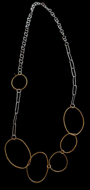 Brass Silver Hoop Chain Necklace