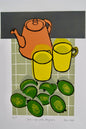 Still Life with Feijoas - Woodcut and Ink - Unframed