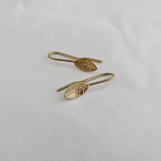 Tiny Leaf Drop Earrings - Gold Plated